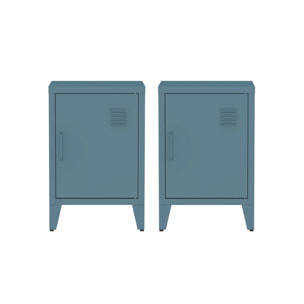 Lot de 2 tables de chevet en acier 1 porte. Bleu pétrole. casier. L 38 x P 38 x H 55.7 cm