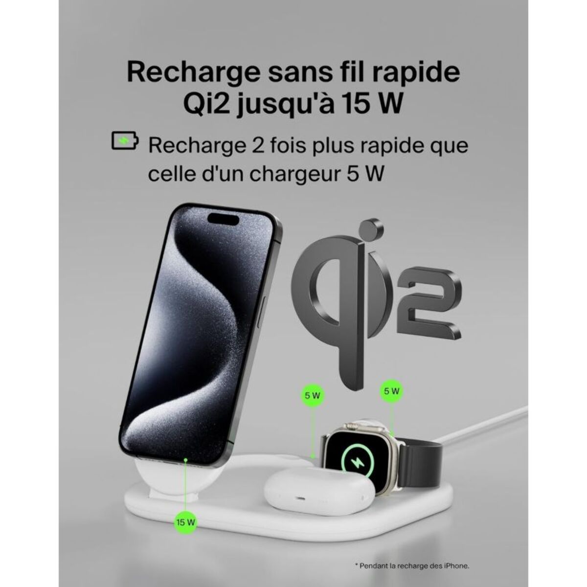 Chargeur induction BELKIN induction 15W 3en1 blanc