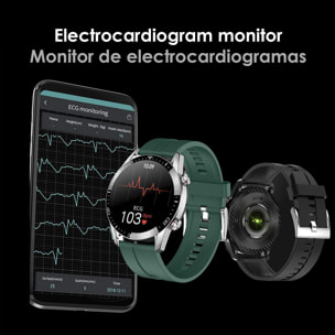 Smartwatch TK28 con correa metálica, monitor cardíaco, tensión y O2 en sangre. Varios modos deportivos.