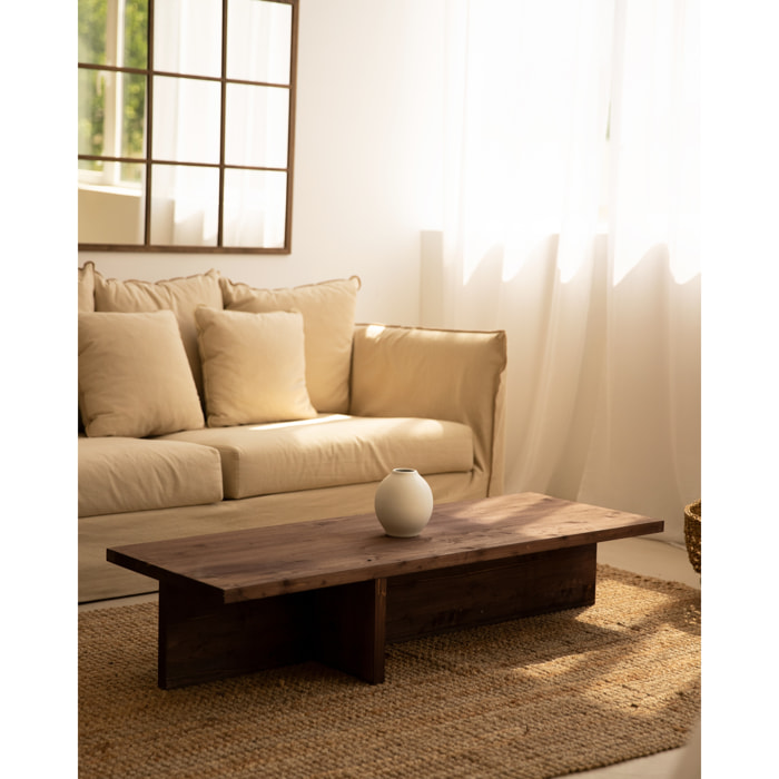 Table basse en bois massif ton noyer 124x27cm Hauteur: 27 Longueur: 123.5 Largeur: 46.6