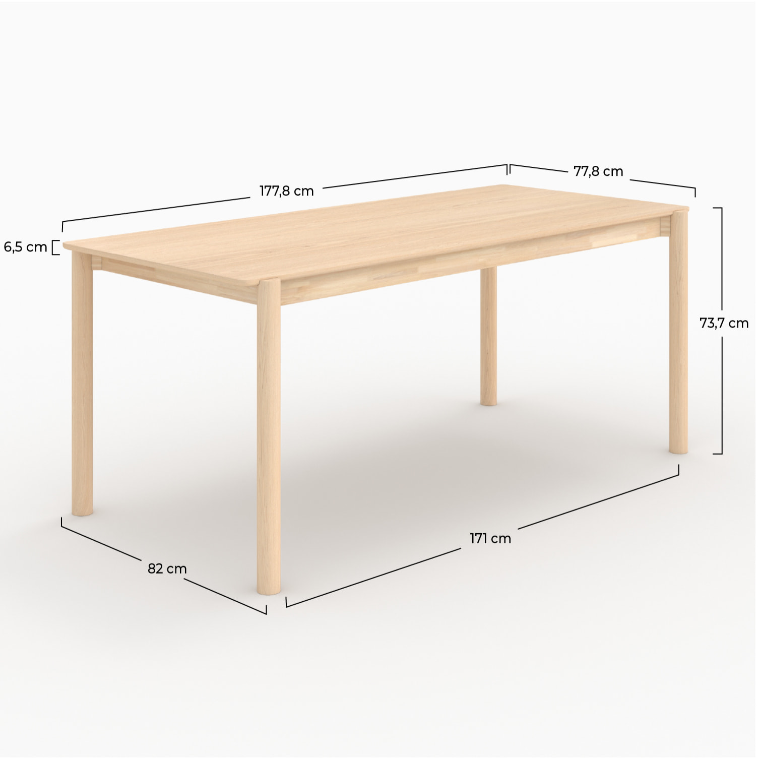 Table rectangulaire en bois de frêne 6 places - Irène