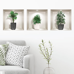 Stickers muraux 3D | Sticker Mural Autocollant effet 3D plantes chics - Stickers adhésifs 3D Chambre Salon Trompe l'oeil