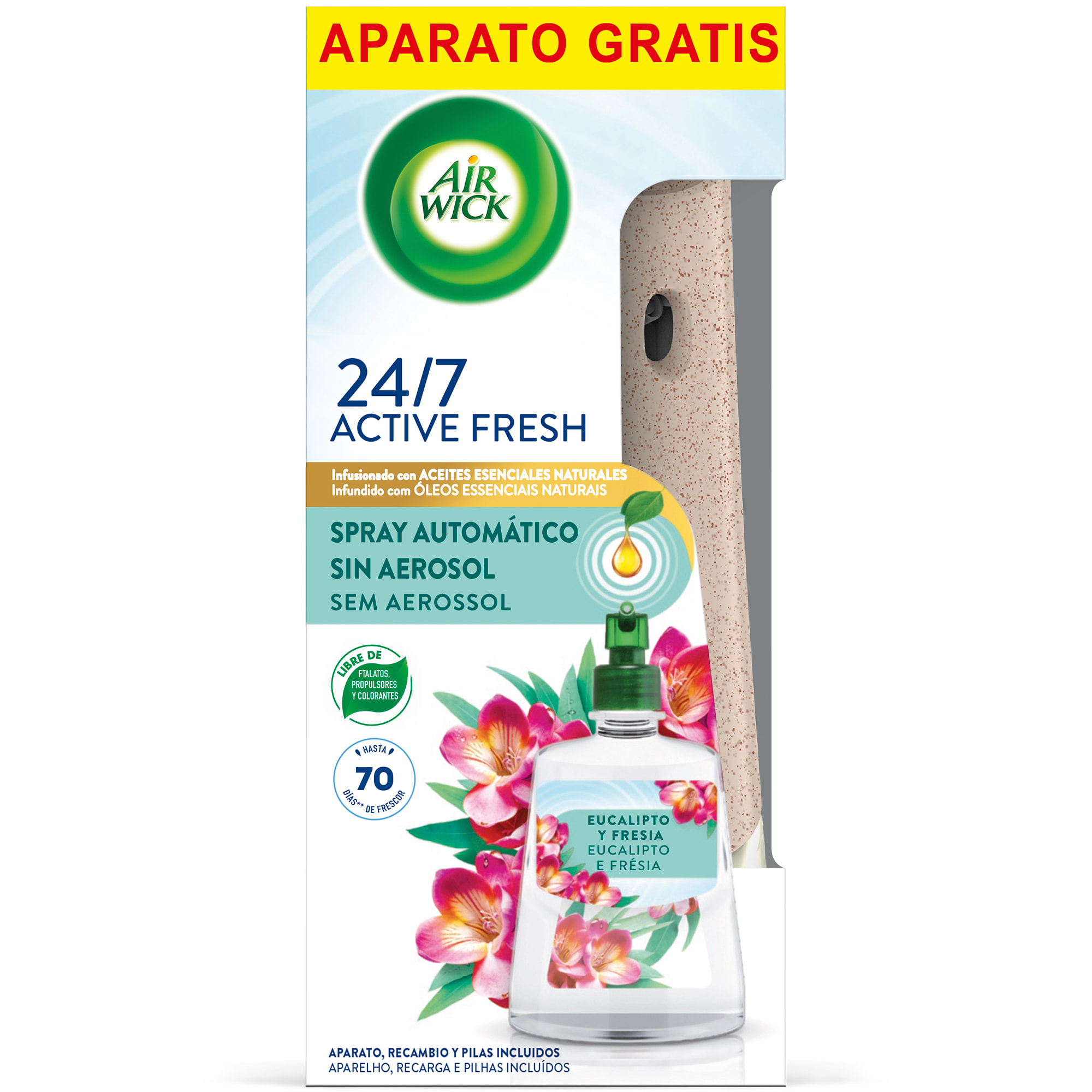 Air Wick Active Fresh Spray Automatico Sin Aerosol - Ambientador para casa con aroma a Eucalipto - Aparato y Recambio (228ml)