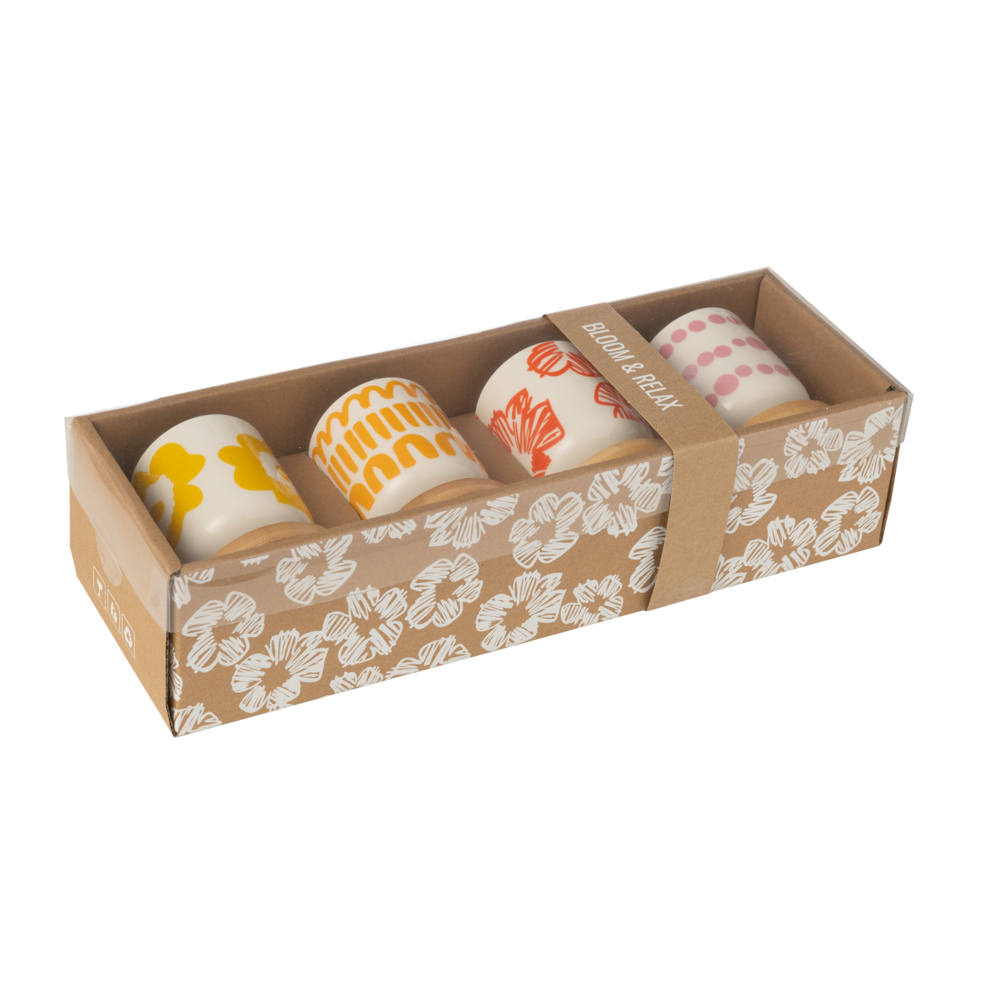 J-Line tasse à café + sous-tasse - bambou/céramique - mix - boîte de 4