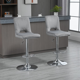 HOMCOM Conjunto de 2 Taburetes de Bar Sillas Altas Modernas con Altura Regulable y Asiento Giratoria con Marco de Metal y Reposapiés 41x51x97-117 cm Gris