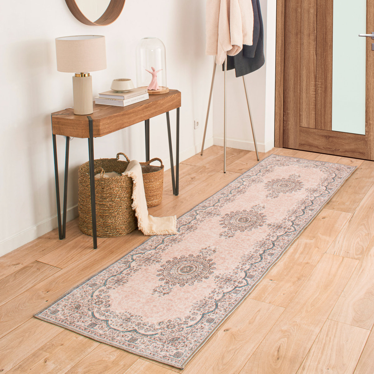 Carry - tapis vintage à poils ras lavable en machine à 30°C, rose
