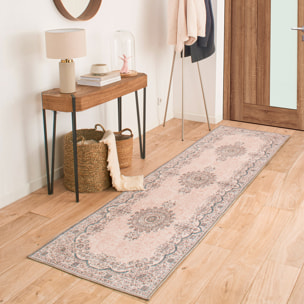 Carry - tapis vintage à poils ras lavable en machine à 30°C, rose