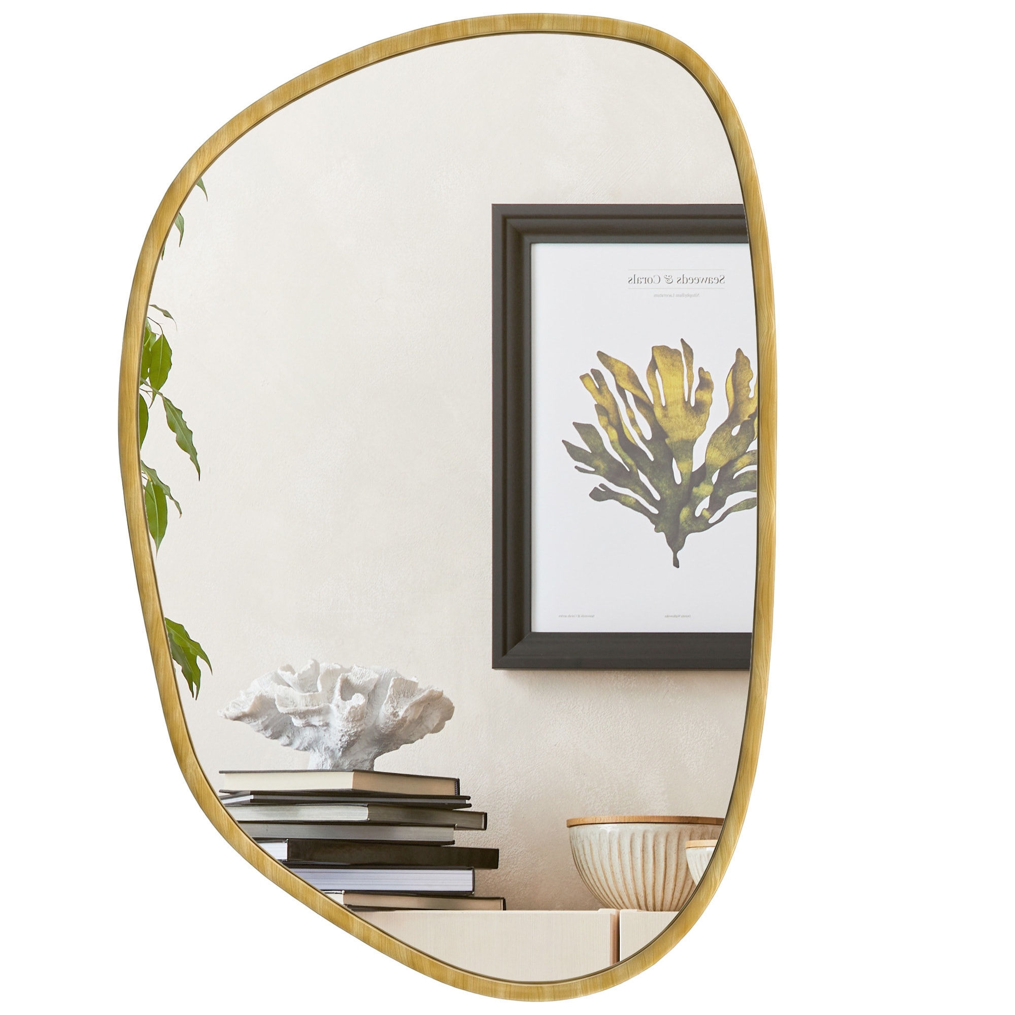 Miroir mural design organique - 90 x 60 cm - effet bois clair naturel