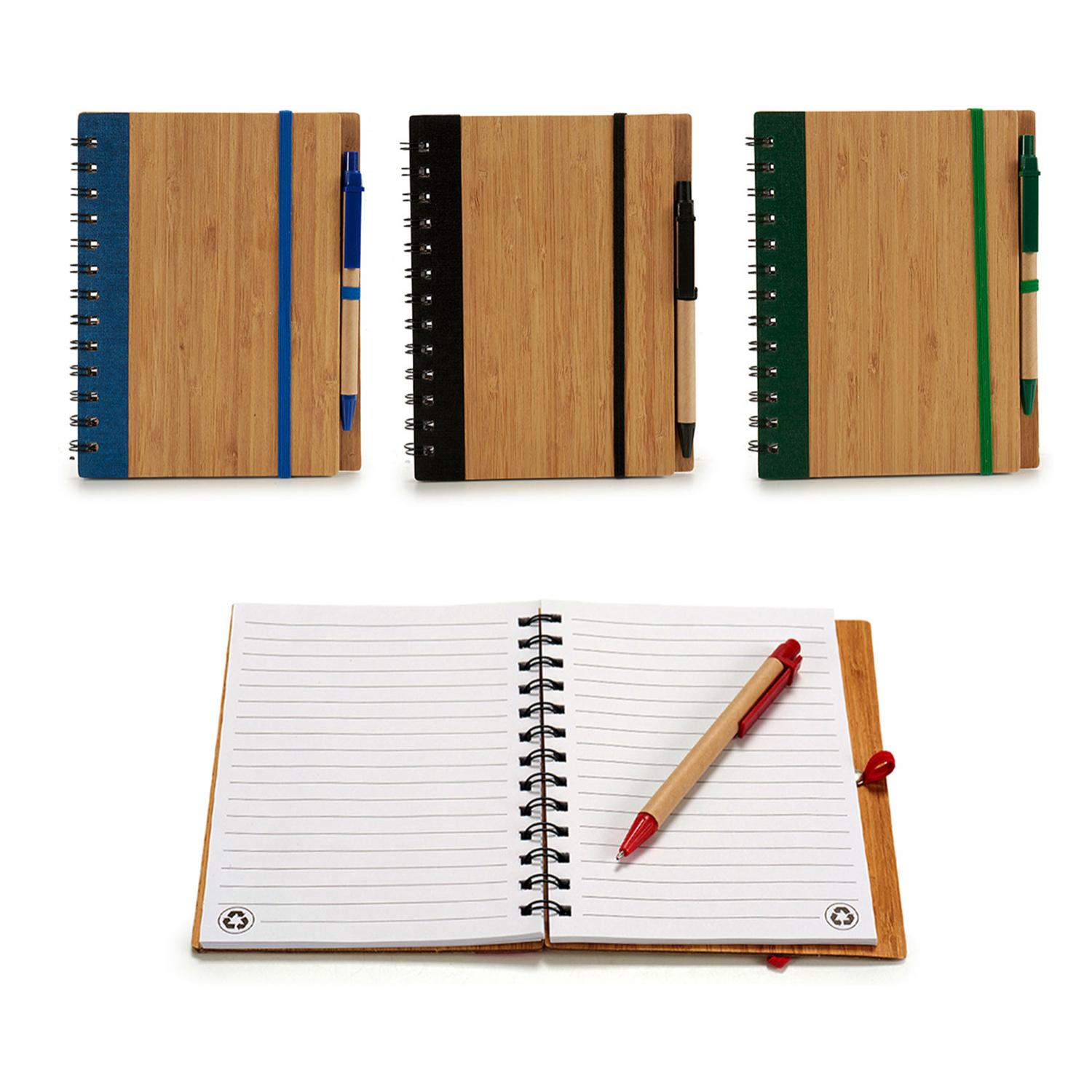 Pack 4 quaderni in bamboo con gomma e penna 18x14. Assortimento 4 disegni.