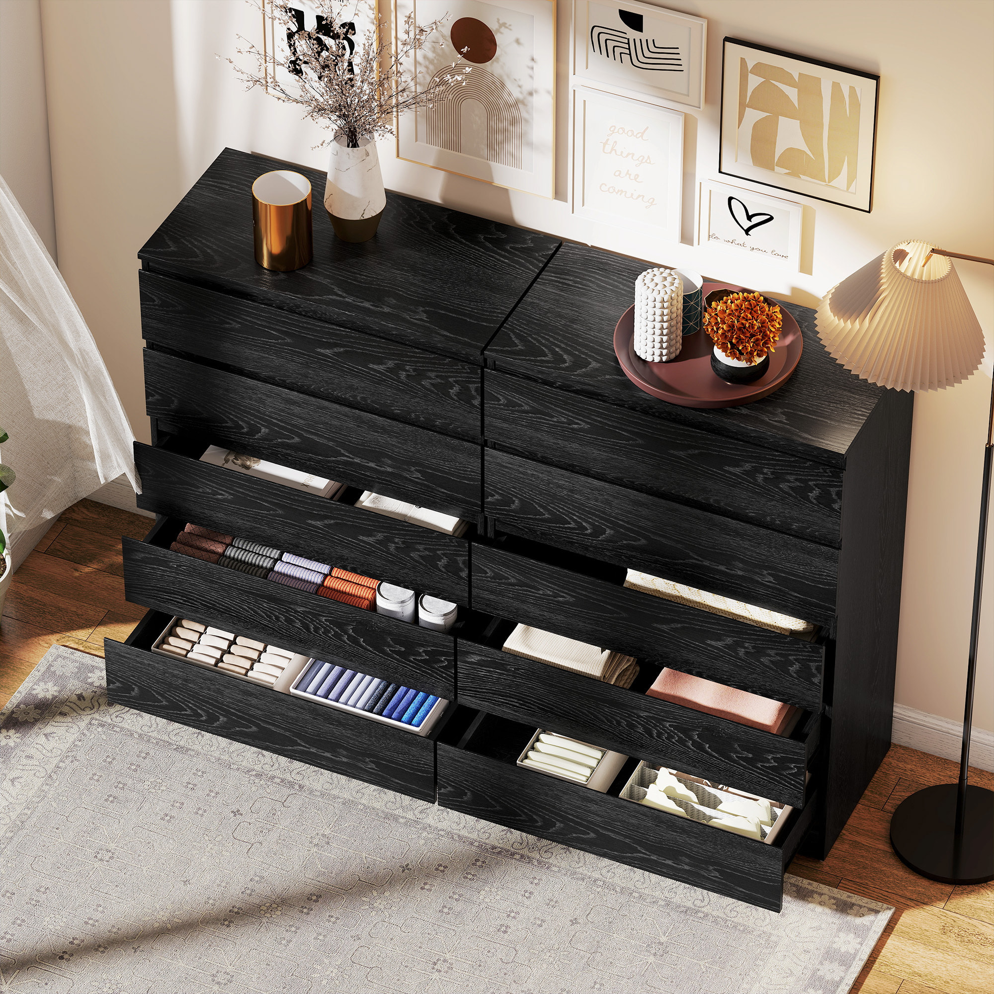 Cómoda 5 Cajones, Cómoda Dormitorio, Cajonera para Salón, Oficina, Estilo Moderno, 77x40x111,5 cm, Negro Veteado