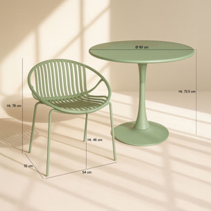 Ensemble de repas table et 4 fauteuils en polypropylène vert CALYPSO
