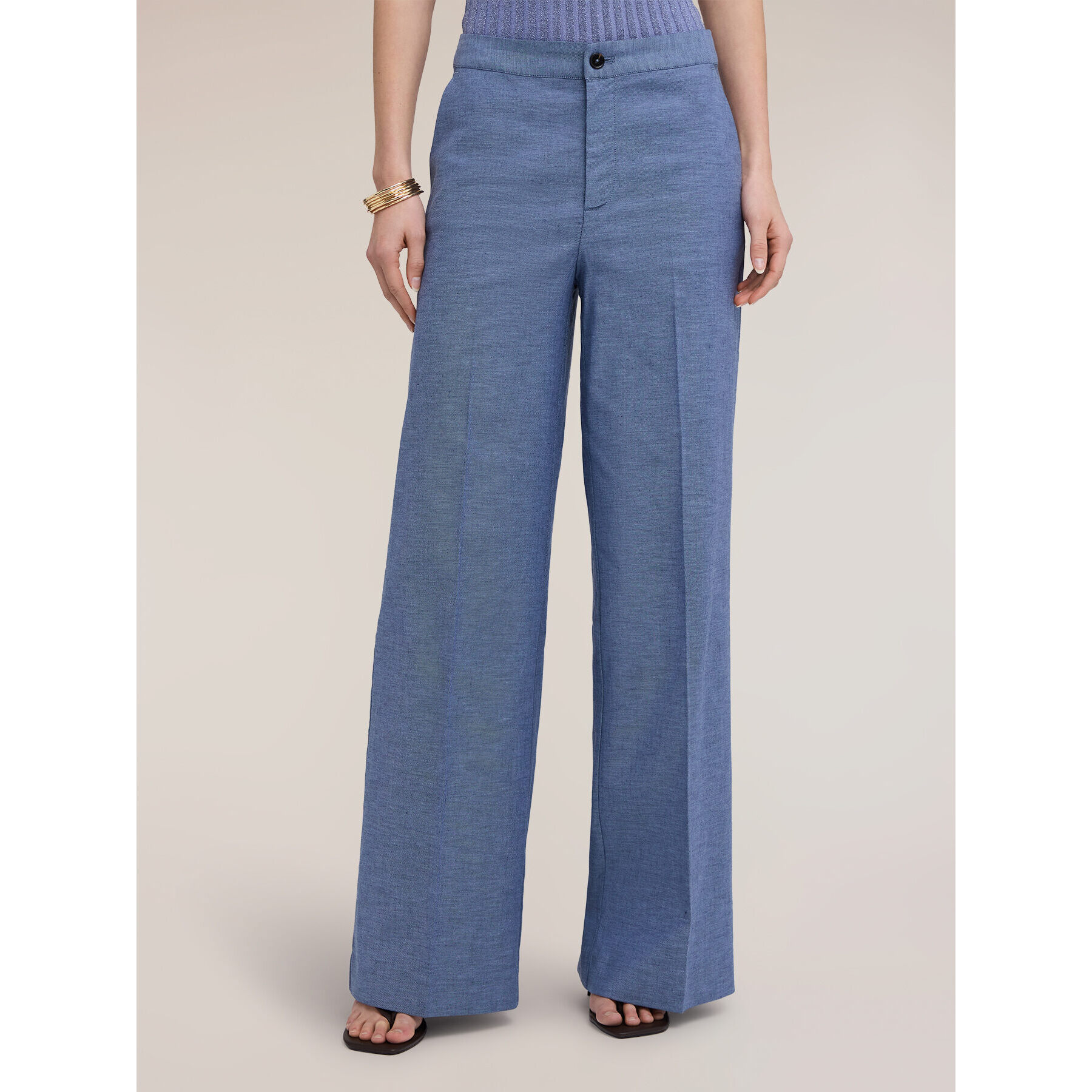 Motivi - Pantaloni palazzo in misto lino - Azzurro