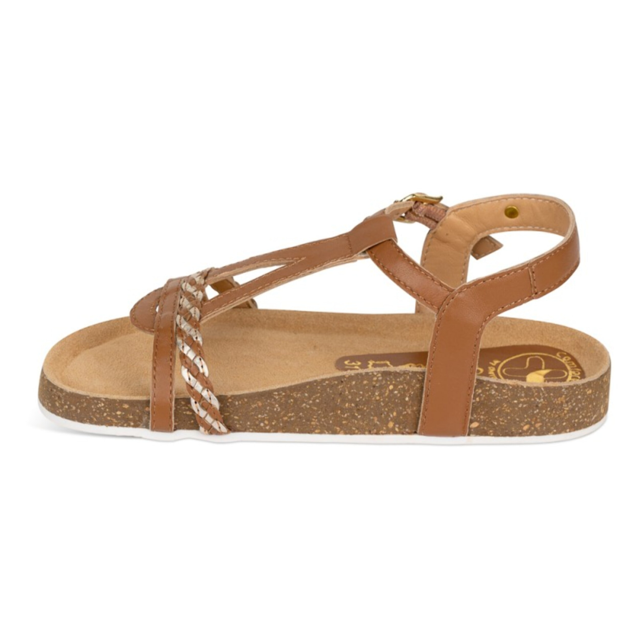 Sandalia Bios Piel Natural. hebilla/Trenza