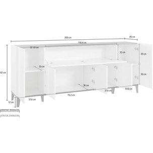 Credenza moderna a 6 ante, Made in Italy, Madia da cucina rialzata, Buffet di design da soggiorno, Cm 200x40h82, Ardesia e Acero