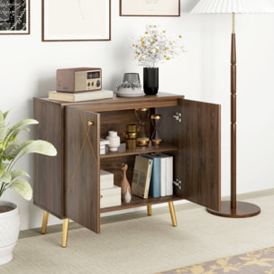 Buffet design - 2 portes, étagère - dim. 80 x 37 x 77 cm - doré effet bois
