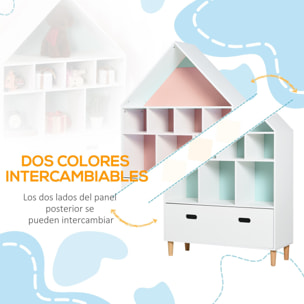 Estantería de Madera Infantil con 8 Compartimentos en Forma de Casa de 2 Colores