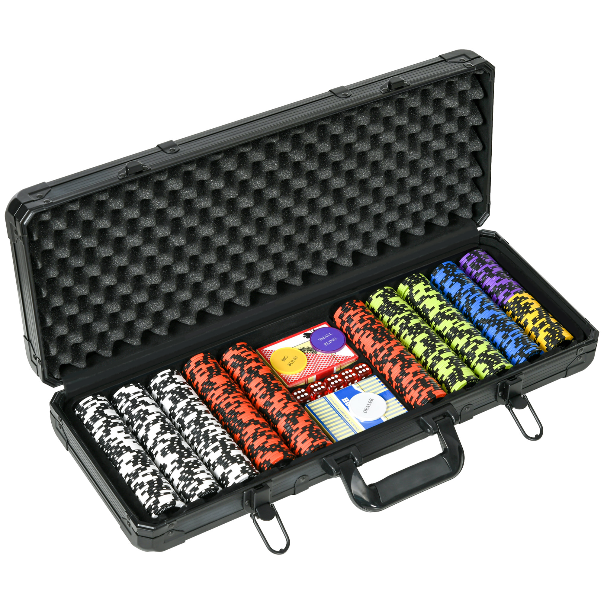 Mallette pro de poker coffret pro poker 500 jetons 2 jeux cartes 5 dés 3 boutons aluminium noir