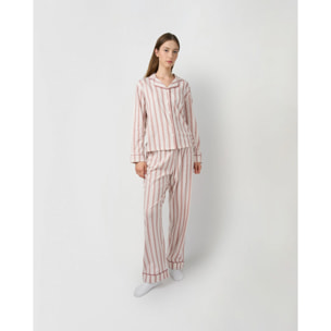 Pigiama lungo camicia in cotone a righe zuri rosa