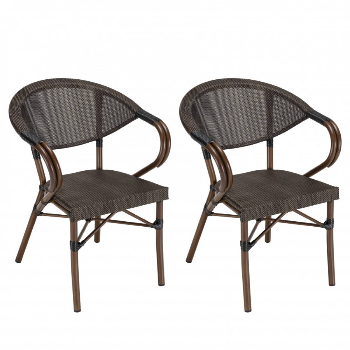 VIANNEY - Lot de 2 chaises de jardin bistrot en acier textilène marron