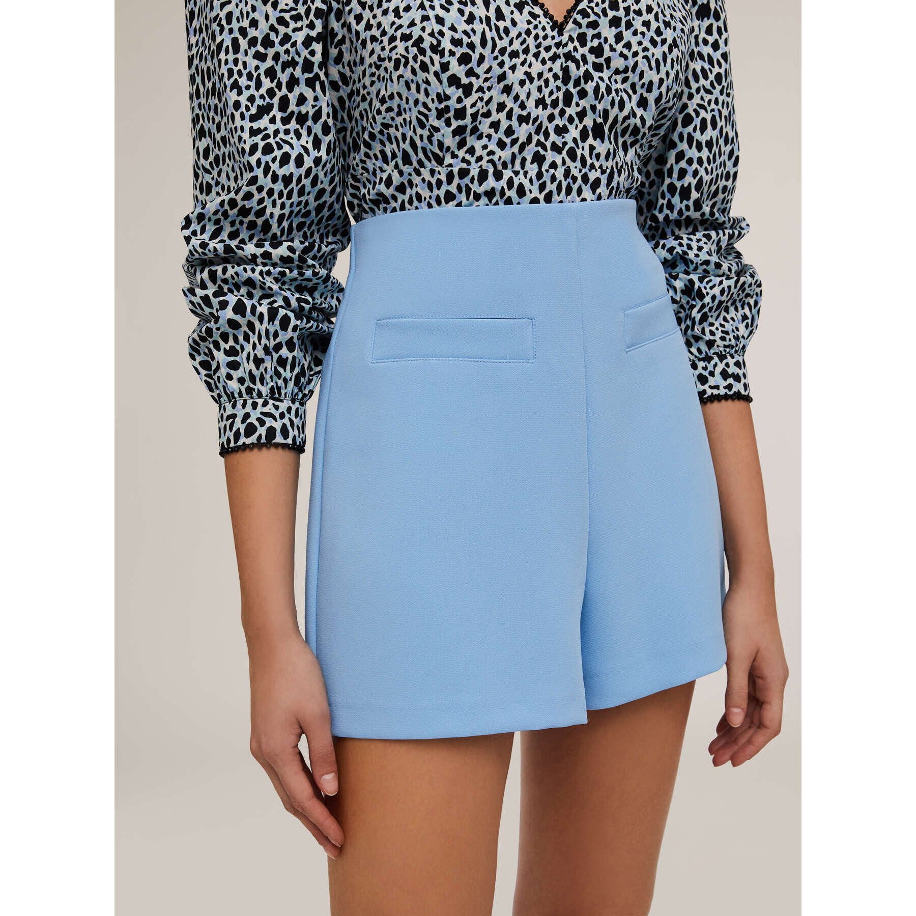 Motivi - Shorts a vita alta in tessuto crêpe - Azzurro