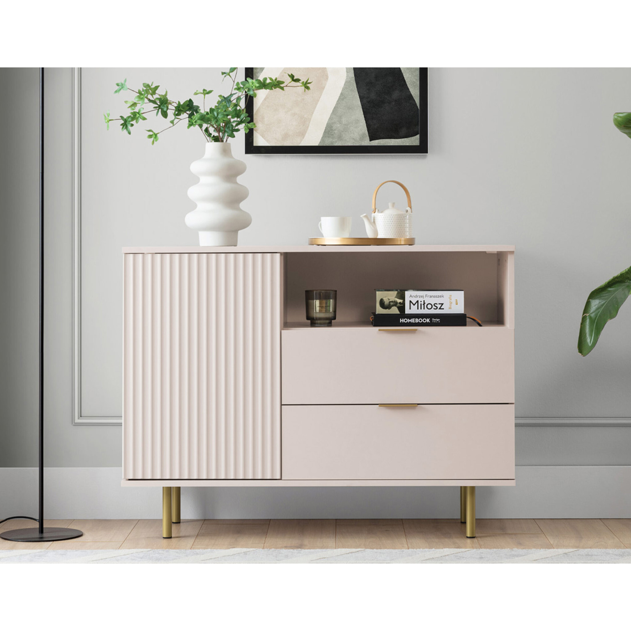 Monica - buffet - beige - 2 tiroirs, 1 porte et 1 niche - 107 cm - Beige