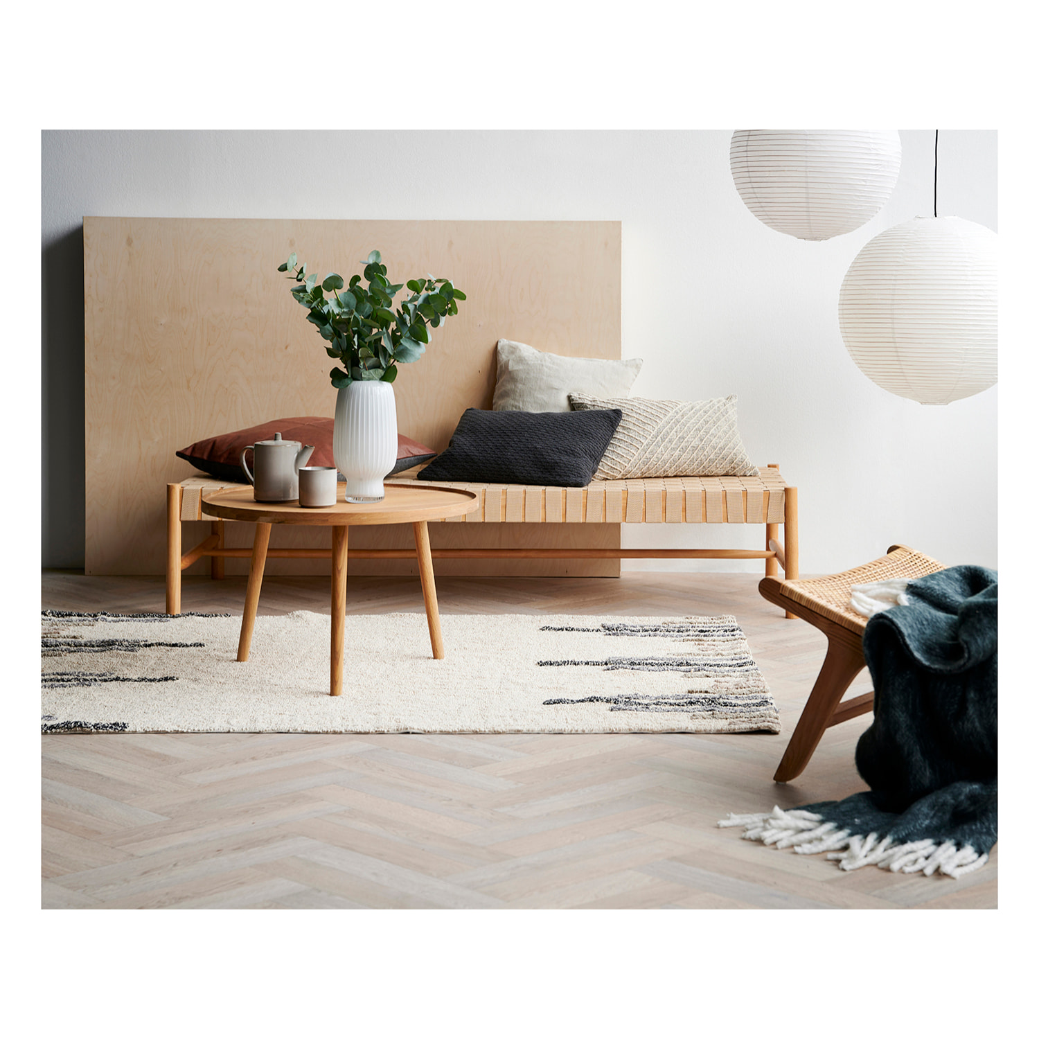 Coussin 60x60 Lodge leather Noir/Tobacco