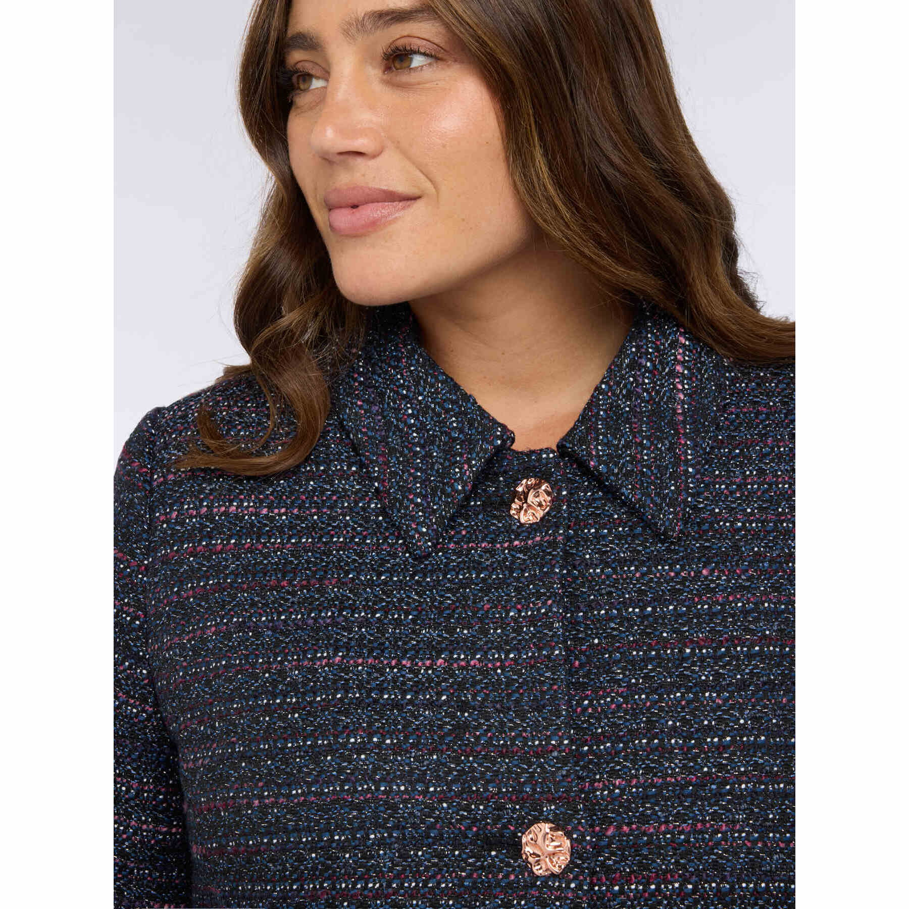 Fiorella Rubino - Cappotto effetto bouclé con bottoni decorativi - Blu