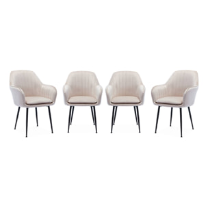 Lot de 4 fauteuils en velours blanc cassé et pieds en métal noir. Shella L 57 x P 59 x H 84.5