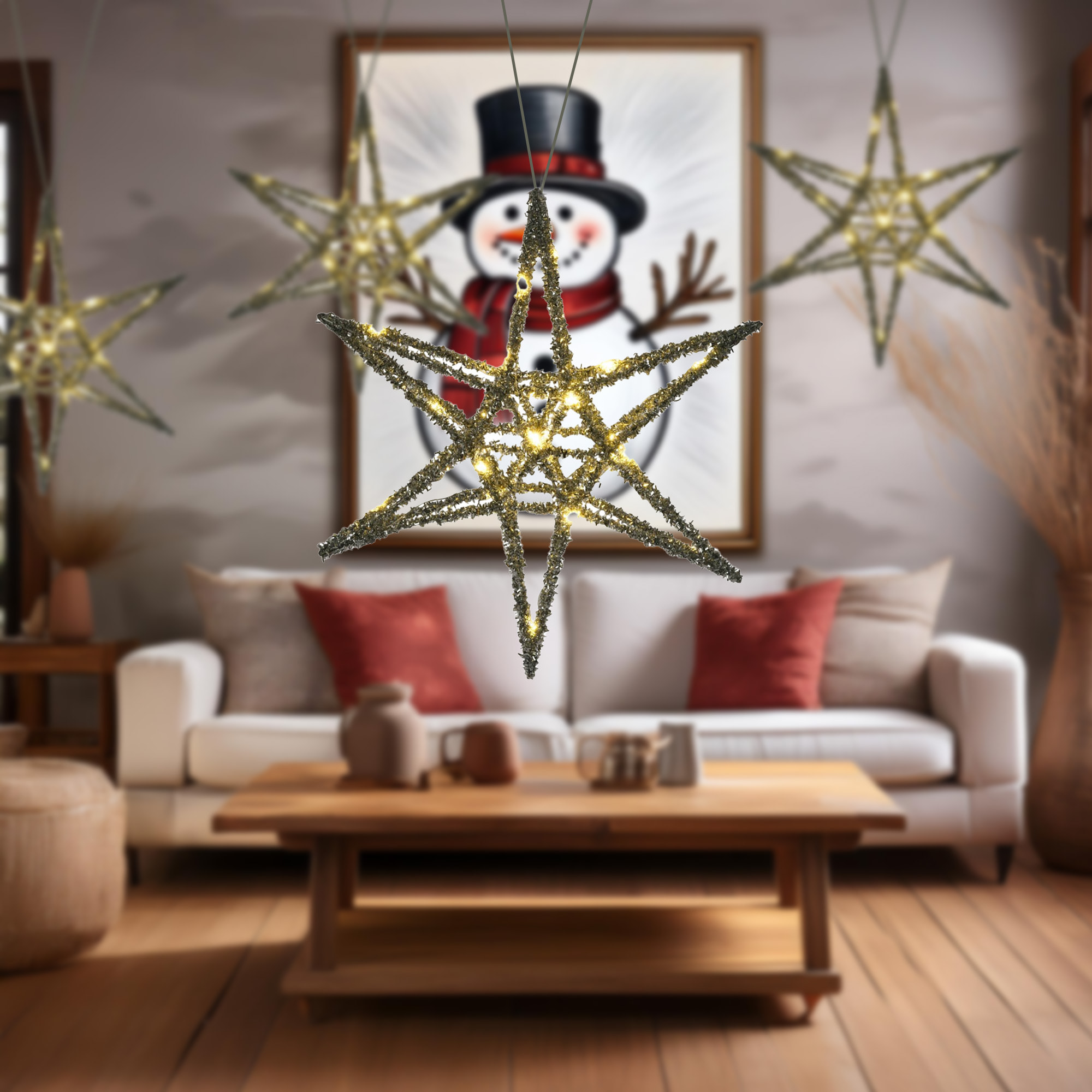 estrella navideña color plateado con 20 luces led blancas 30x5x30cm