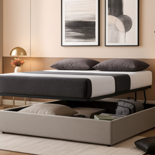 Lit coffre Parallèle | 3 Positions : Stocker, Faire Le lit, Repos | Espace de stockage jusqu'à 900 L | Tissu | Gris Clair