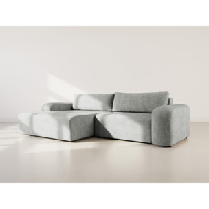 Rebecca - canapé d'angle gauche 4 places convertible avec coffre en velours texturé - Gris