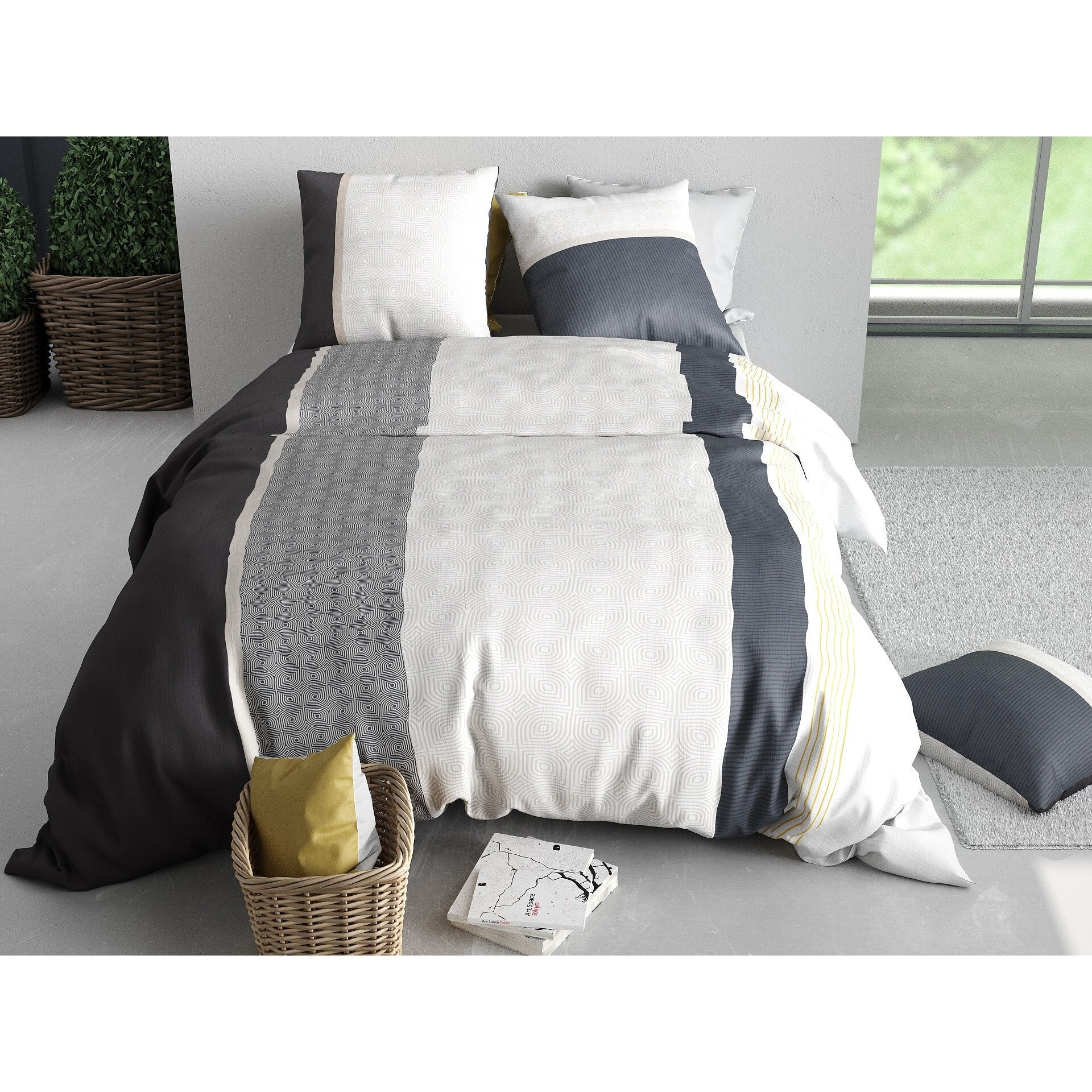 Parure housse de couette 100% coton 57fils + 2 taies Stratus