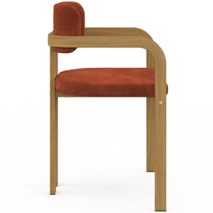 Chaises Elsa avec accoudoirs tissu chenille terracotta pieds effet bois - lot de 4
