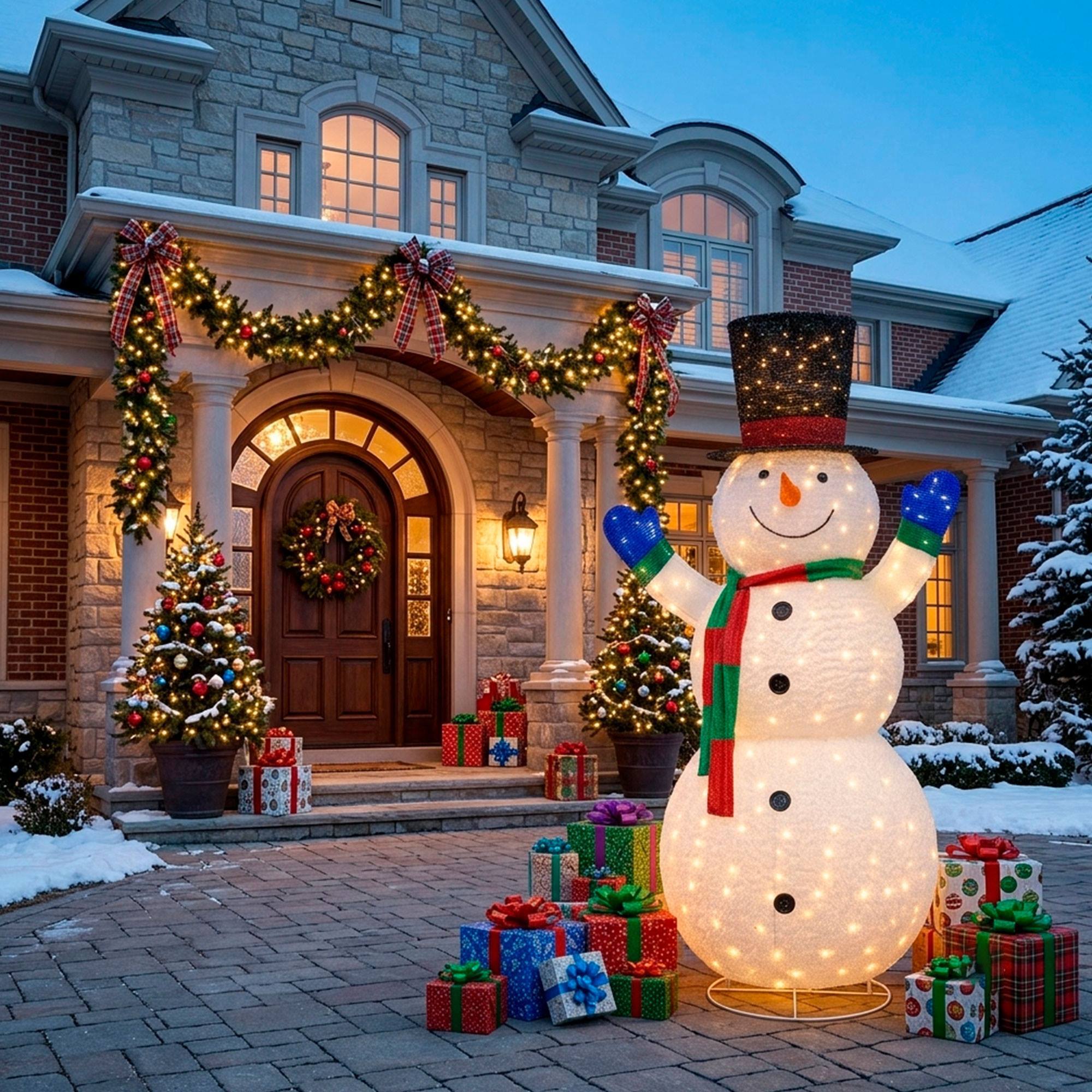 Muñeco de nieve gigante led de 140x96x240 cm, 390 leds blanco frío para exterior e interior y con temporizador