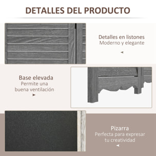 Biombo de 4 Piezas de Madera, Biombo Separador de Ambientes Plegable con Pizarras, Divisor de Habitaciones, Dormitorio, 162x172 cm, Gris y Negro