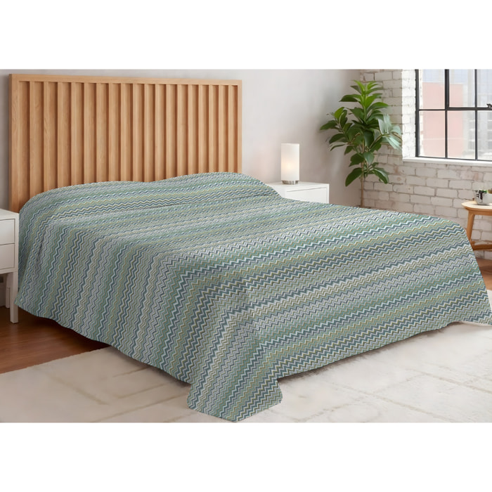 Copriletto Piquet 100% Cotone Made in Italy Fantasia Chevronne Disegno Baia Verde