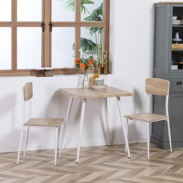 Ensemble table et chaises 3 pièces style nordique piètement effilé acier blanc aspect bois clair