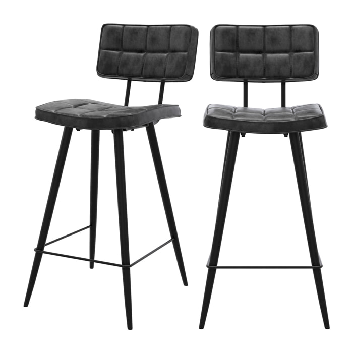 Lot de 2 chaises pour îlot central 66 cm capitonnée gris/noir - Texas