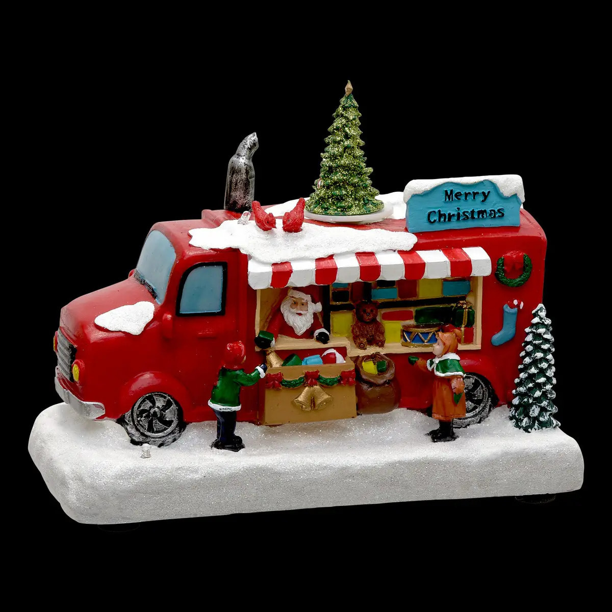 Village lumineux camion du Père Noël animé et musical 5 LED à piles
