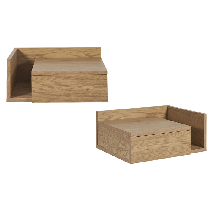 Tables de chevet murales finition bois clair chêne avec tiroir L40 cm (lot de 2) NASTY