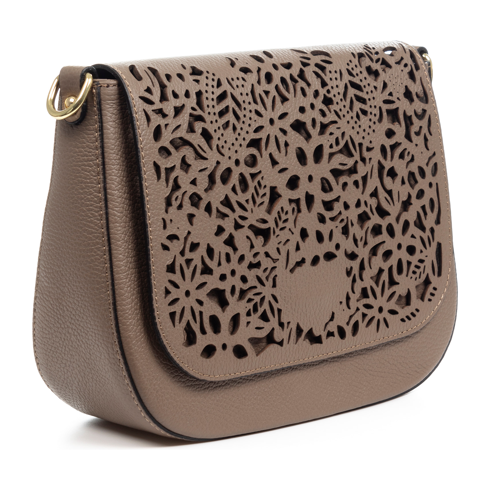 Ari bolso bandolera mujer. Piel auténtica Dollaro con grabado perforado vegetal.