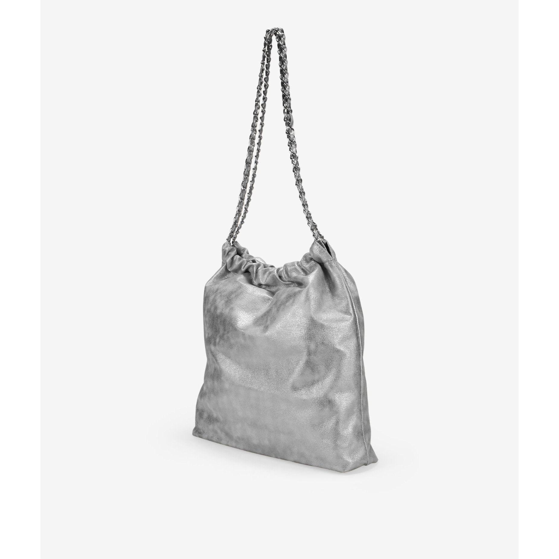 Bolso de hombro plateado con cadena