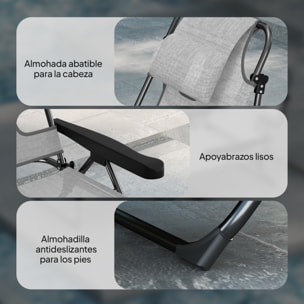 Tumbona Plegable, Tumbona Jardín Exterior con Respaldo Ajustable en 4 Posiciones, Orificio de Lectura, Reposacabezas y Brazos, Carga 120 kg, para Terraza, Piscina, 145x72x89 cm, Gris Oscuro