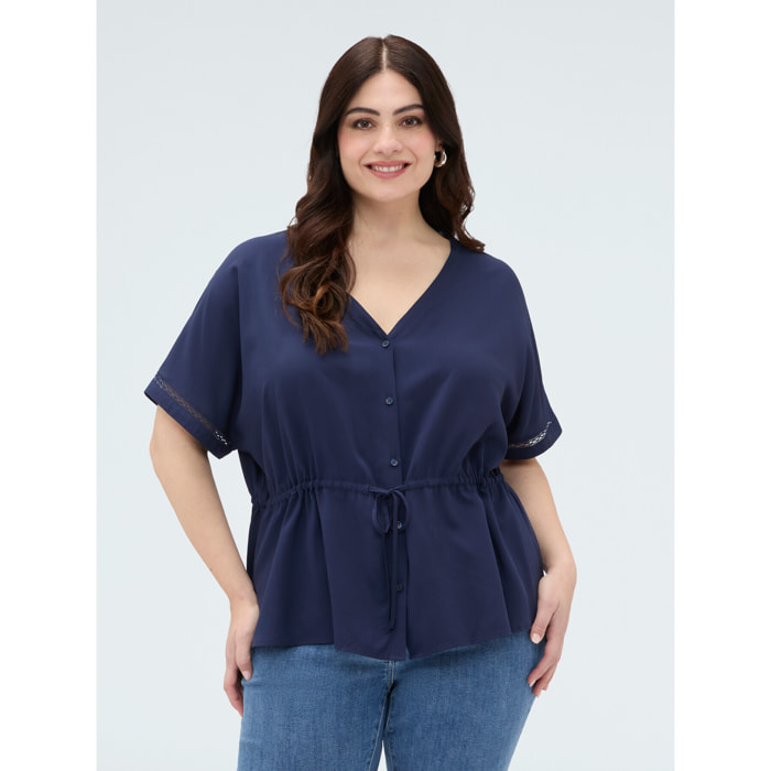 Fiorella Rubino - Blusa de viscosa con cordón ajustable en la cintura - Azul