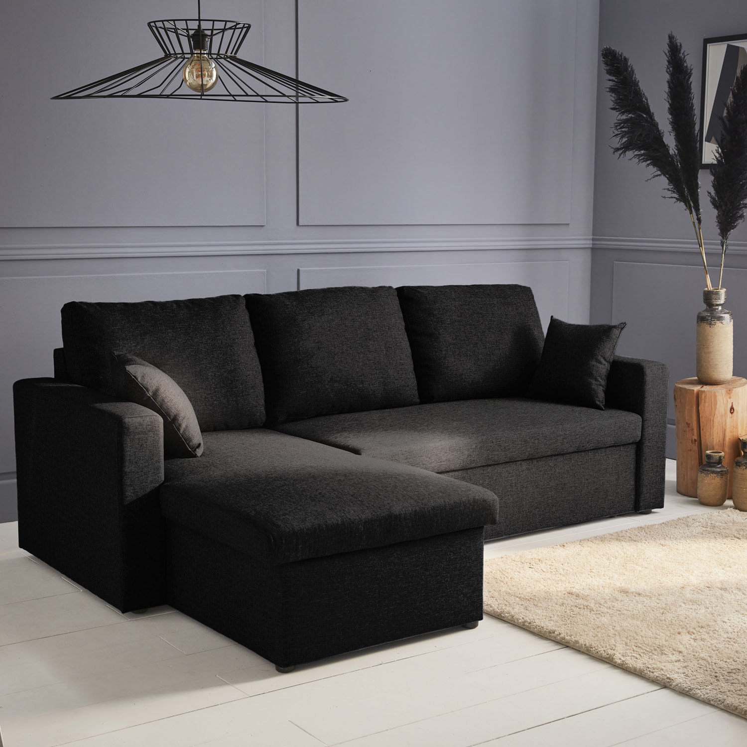 Canapé d'angle convertible réversible 3 places tissu avec coffre IDA