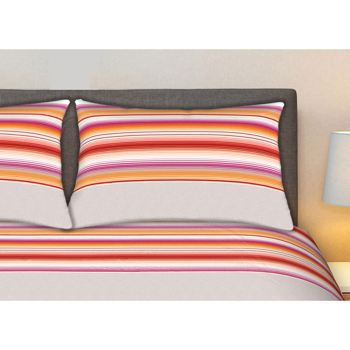 Completo Lenzuola 100% Cotone Effetto Seta Striped Grigio CN