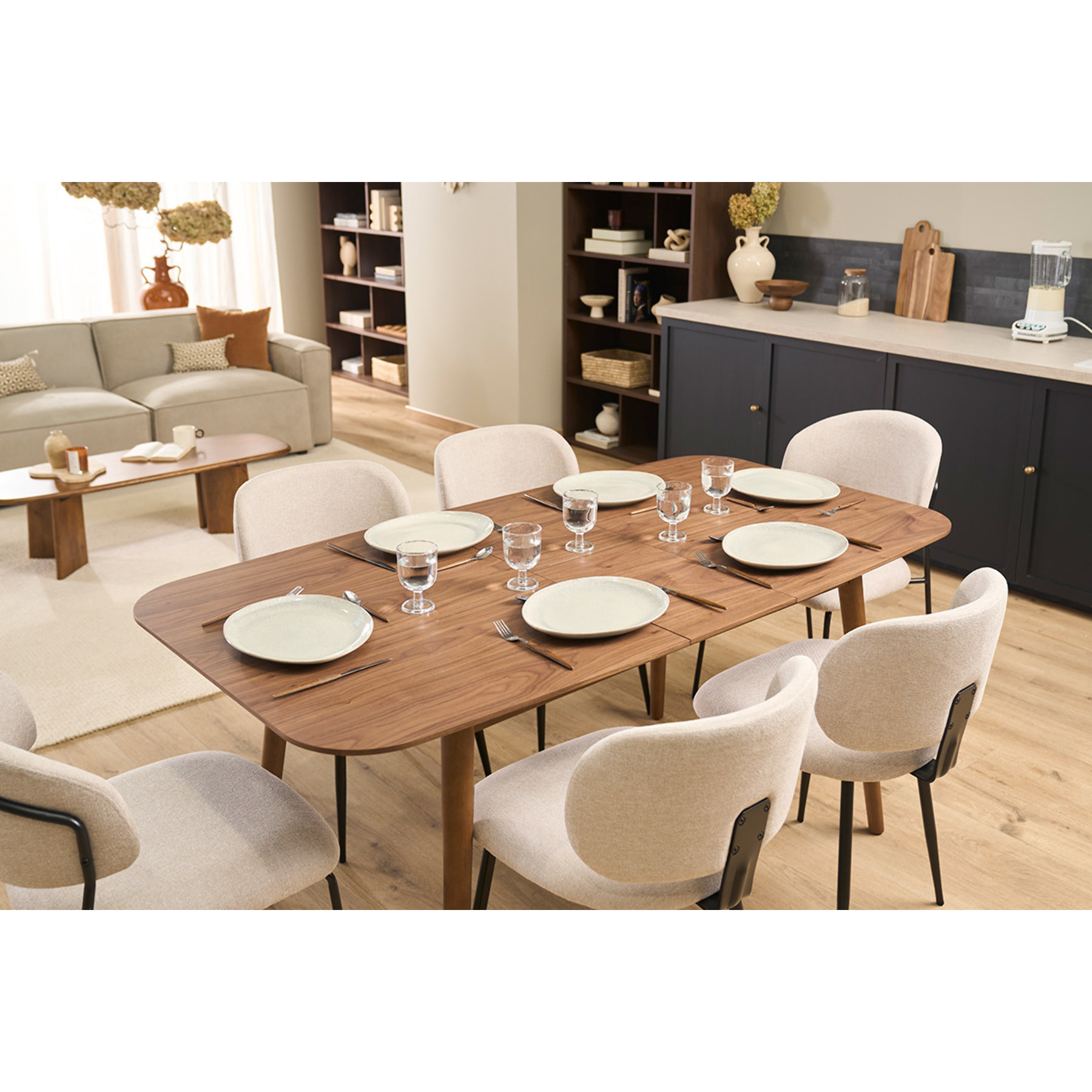 Table extensible rallonges intégrées rectangulaire en bois foncé noyer L140-170 cm ANK