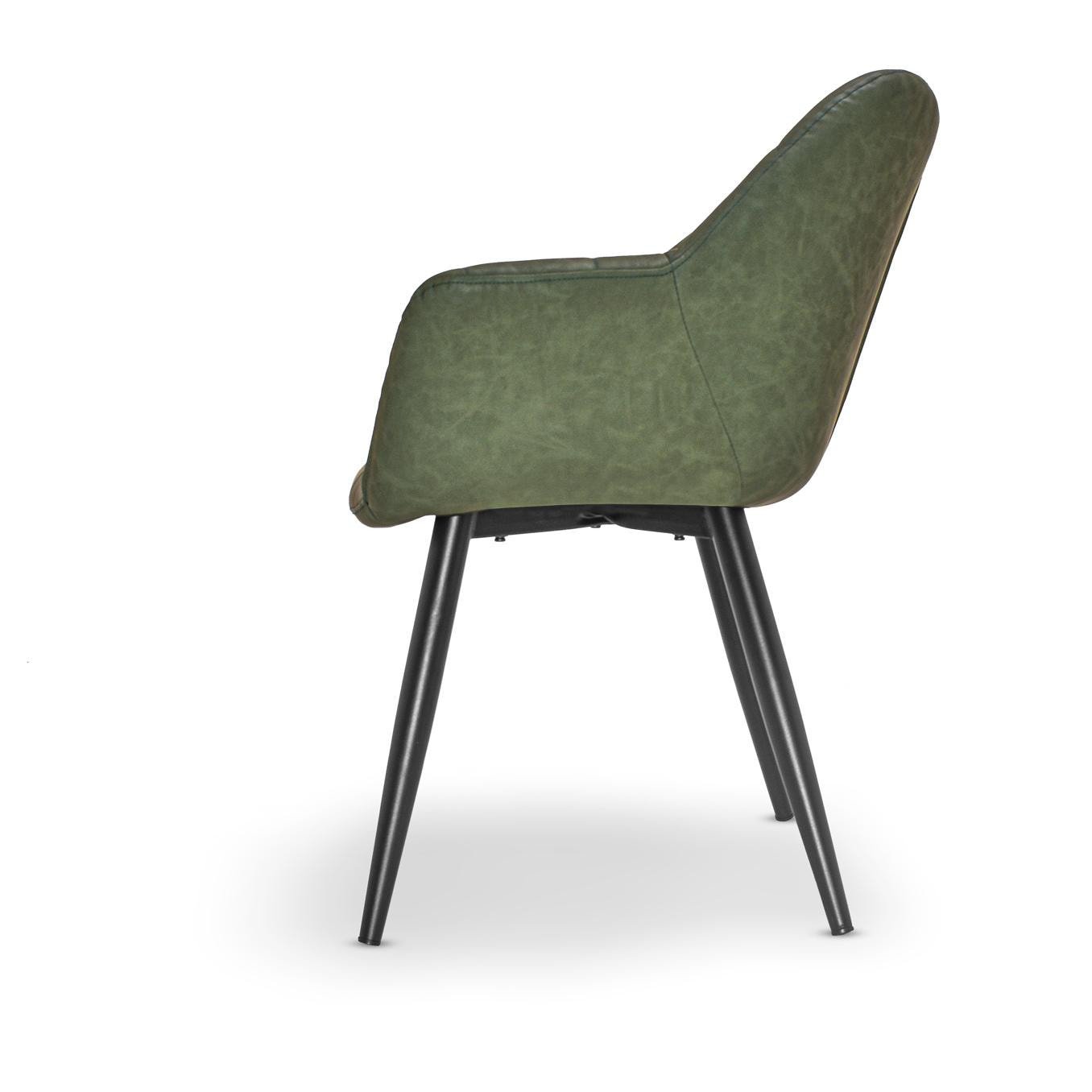 LISBONA - Sedia con braccioli in leatherette imbottita e trapuntata. Sedia da pranzo, ufficio, studio, poltroncina da lettura in stile moderno. Seduta in ecopelle colore verde alga marina