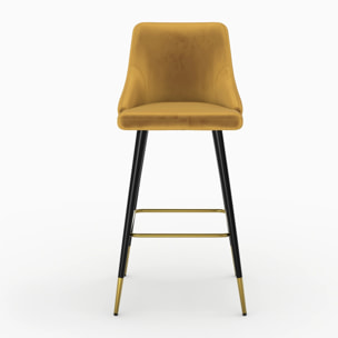 Lot de 2 chaises de bar en velours jaune curry 78 cm - Aristote