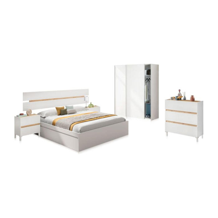 Dormitorio Ezra 3C Max Blanco Artik (Blanco Mate) - Roble Nodi